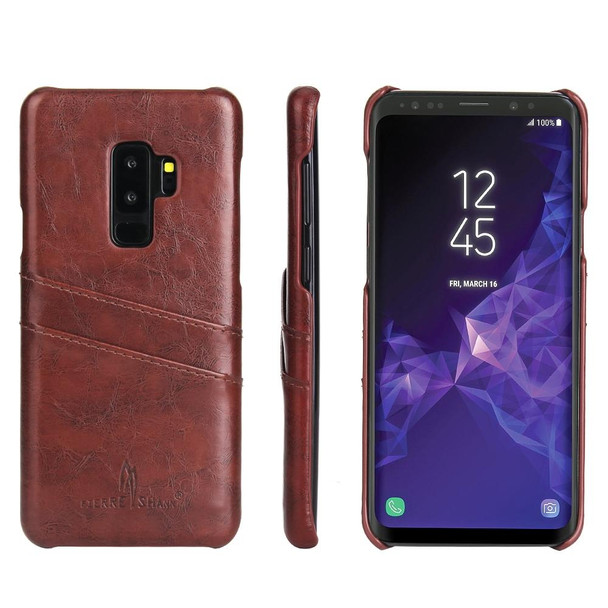 Fierre Shann Retro Oil Wax Texture PU Leatherette Case for Galaxy S9+, with Card Slots(Brown)