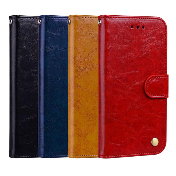 Business Style Oil Wax Texture Horizontal Flip Leatherette Case for Galaxy J6 (EU Version) (2018), with Holder & Card Slots & Wallet (Red)