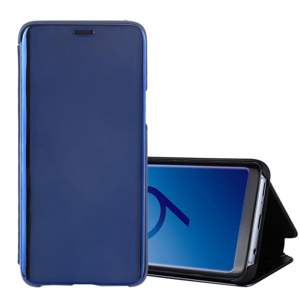 Galaxy S9+ Electroplating Mirror Horizontal Flip Leather Case with Holder (Blue)