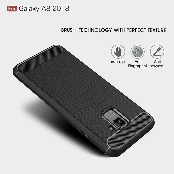 Galaxy A8 (2018) Brushed Texture Carbon Fiber Shockproof TPU Protective Back Case (Grey)