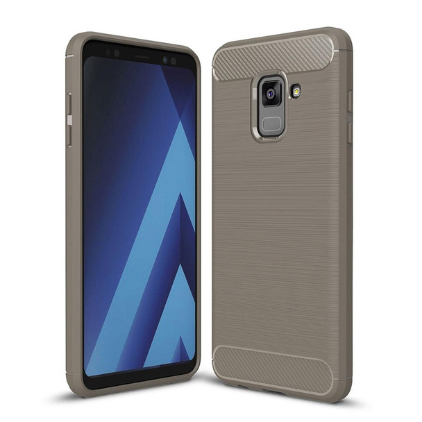 Galaxy A8 (2018) Brushed Texture Carbon Fiber Shockproof TPU Protective Back Case (Grey)