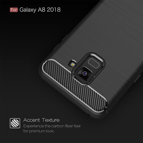 Galaxy A8 (2018) Brushed Texture Carbon Fiber Shockproof TPU Protective Back Case (Grey)