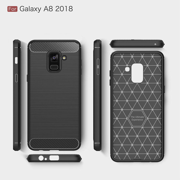 Galaxy A8 (2018) Brushed Texture Carbon Fiber Shockproof TPU Protective Back Case (Navy Blue)