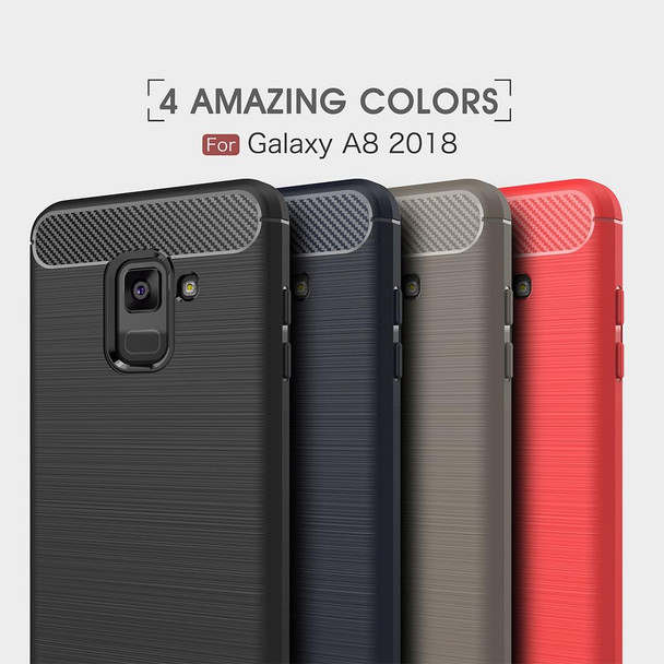 Galaxy A8 (2018) Brushed Texture Carbon Fiber Shockproof TPU Protective Back Case (Black)