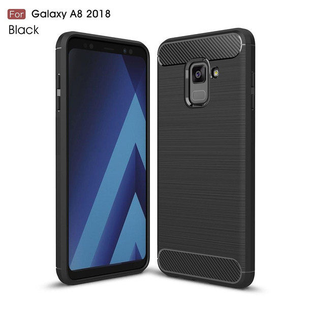 Galaxy A8 (2018) Brushed Texture Carbon Fiber Shockproof TPU Protective Back Case (Black)