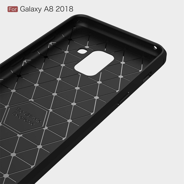 Galaxy A8 (2018) Brushed Texture Carbon Fiber Shockproof TPU Protective Back Case (Black)