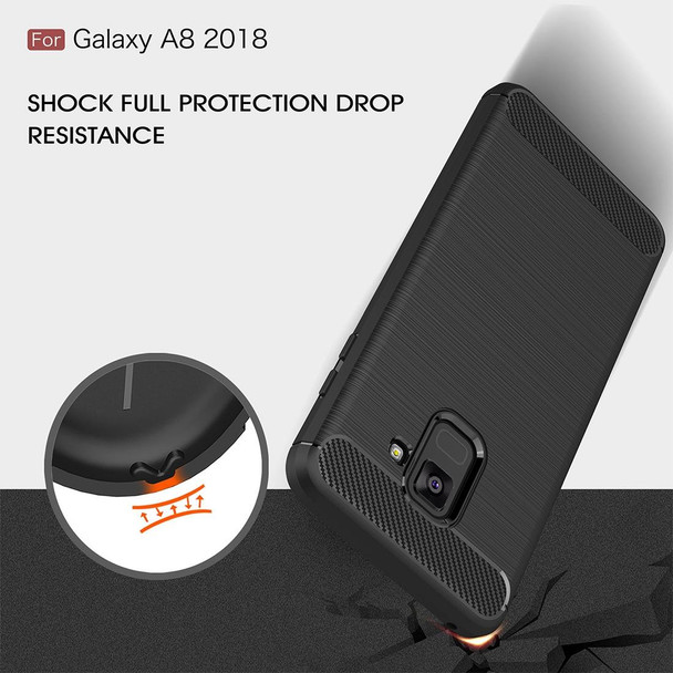 Galaxy A8 (2018) Brushed Texture Carbon Fiber Shockproof TPU Protective Back Case (Red)