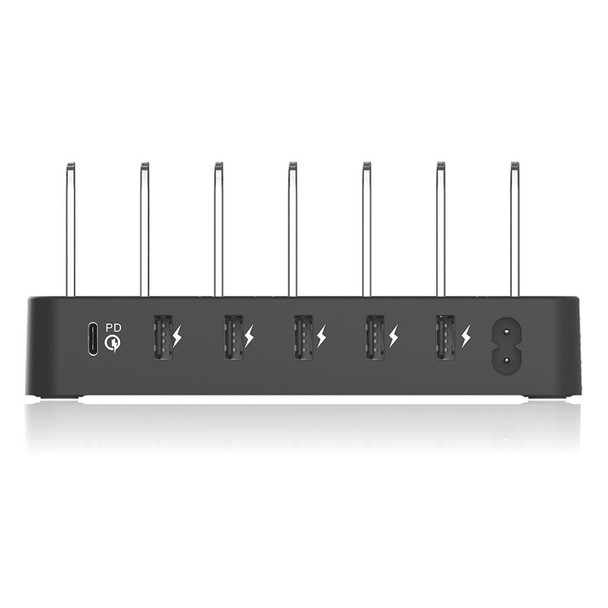 008PD Multi-function AC 100V~240V 6 Ports USB-C PD Detachable Charging Station Smart Charger, US/EU/UK/AU/Japanese Plug(Black)