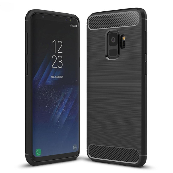 Galaxy S9 Brushed Carbon Fiber Texture Soft TPU Anti-skip Protective Cover Back Case(Black)