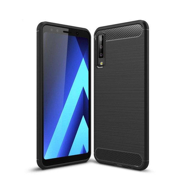 Galaxy A7 (2018) / A750 Brushed Carbon Fiber Texture TPU Shockproof Anti-slip Soft Protective Back Cover Case(Black)