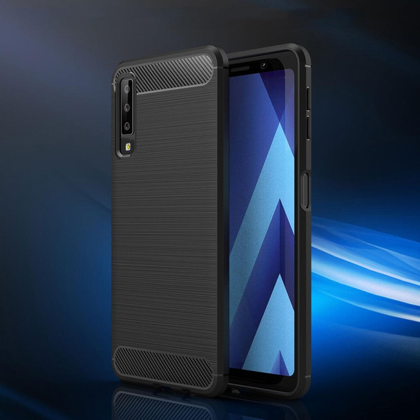 Galaxy A7 (2018) / A750 Brushed Carbon Fiber Texture TPU Shockproof Anti-slip Soft Protective Back Cover Case(Black)
