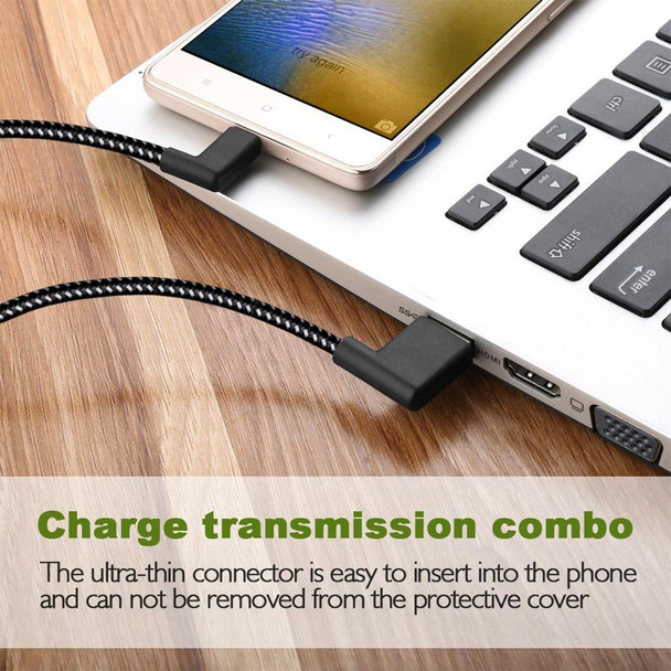 1m 2A USB to Micro USB Weave Style Double Elbow Data Sync Charging Cable, - Samsung / Huawei / Xiaomi / Meizu / LG / HTC(Black)