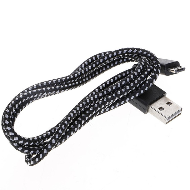 1m 2A USB to Micro USB Weave Style Double Elbow Data Sync Charging Cable, - Samsung / Huawei / Xiaomi / Meizu / LG / HTC(Black)