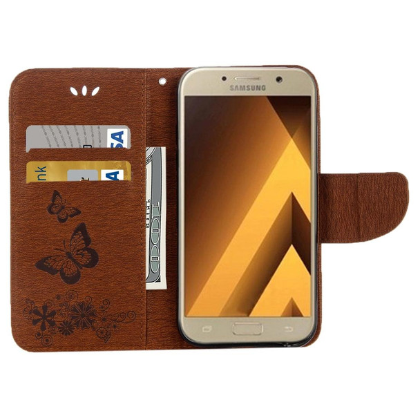 Galaxy A7 (2017) / A720 Butterflies Embossing Horizontal Flip Leather Case with Holder & Card Slots & Wallet & Lanyard (Brown)