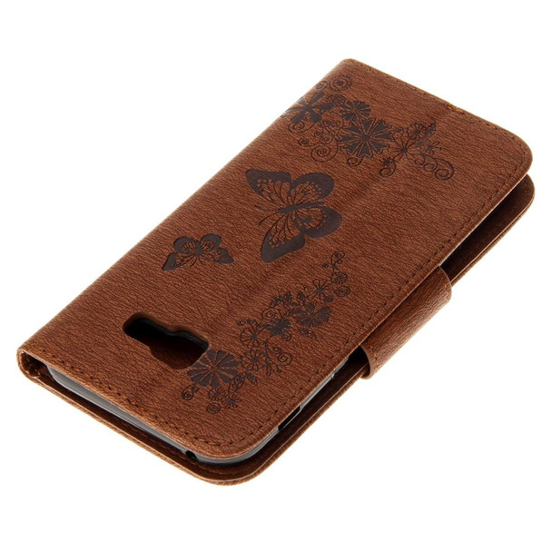 Galaxy A7 (2017) / A720 Butterflies Embossing Horizontal Flip Leather Case with Holder & Card Slots & Wallet & Lanyard (Brown)