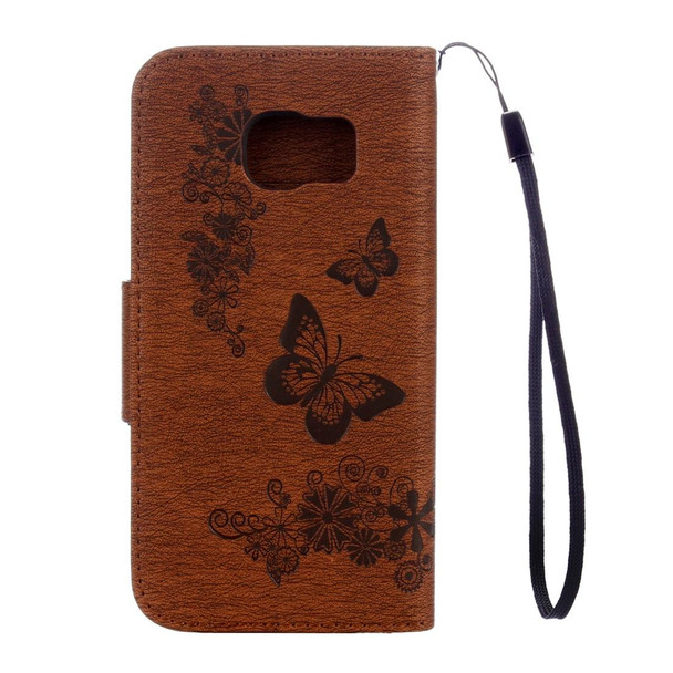 Galaxy S7 Active Pressed Flowers Butterfly Pattern Horizontal Flip Leather Case with Holder & Card Slots & Wallet & Lanyard(Brown)