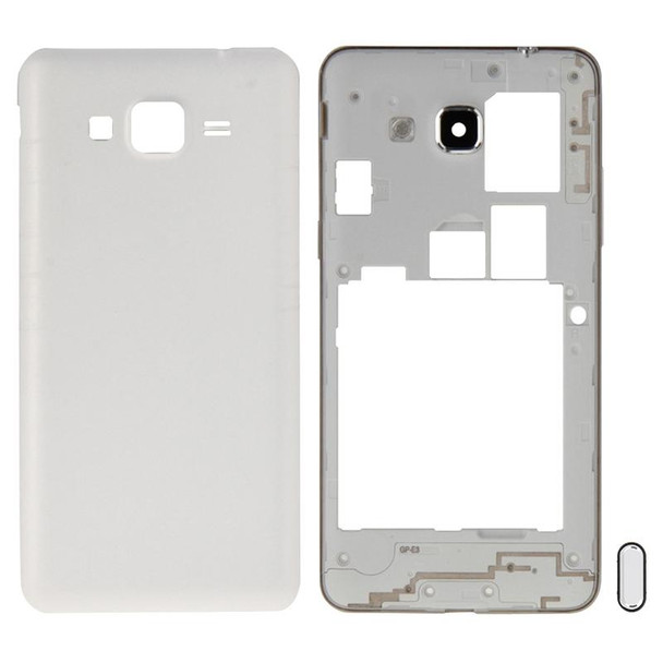 Full Housing Cover (Middle Frame Bezel + Battery Back Cover) + Home Button for Galaxy Grand Prime / G530 (Dual SIM Card Version)(White)