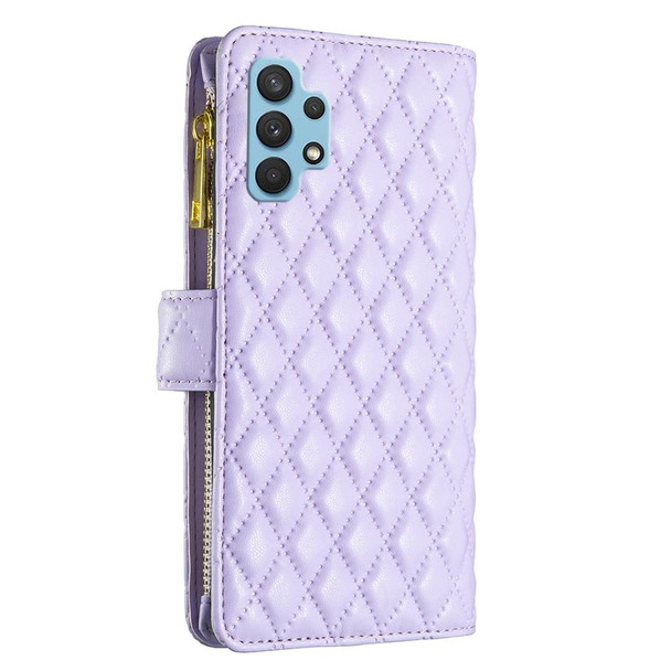 Samsung Galaxy A32 4G Diamond Lattice Zipper Wallet Leather Flip Phone Case(Purple)