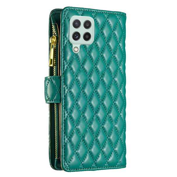 Samsung Galaxy A22 4G Diamond Lattice Zipper Wallet Leather Flip Phone Case(Green)