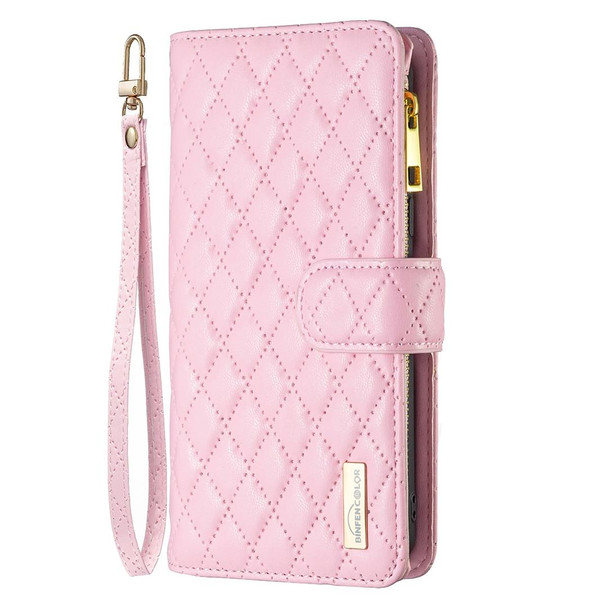 Samsung Galaxy A22 4G Diamond Lattice Zipper Wallet Leather Flip Phone Case(Pink)