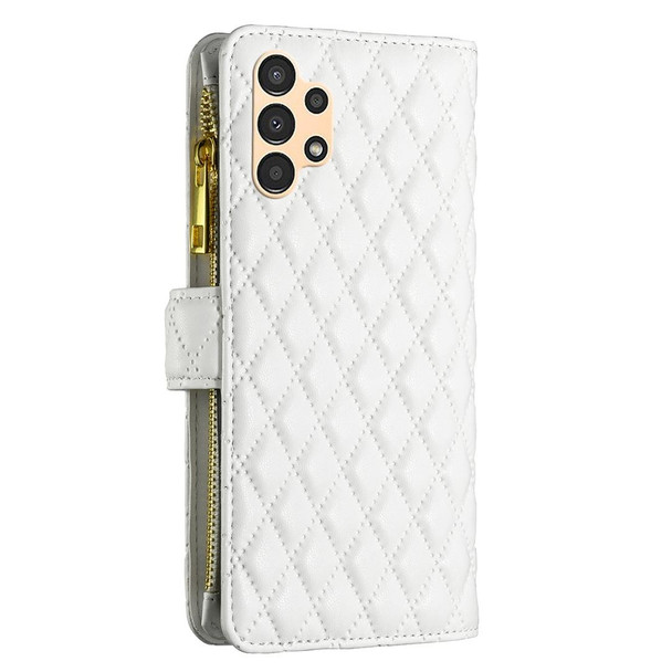 Samsung Galaxy A13 4G / 5G Diamond Lattice Zipper Wallet Leather Flip Phone Case(White)