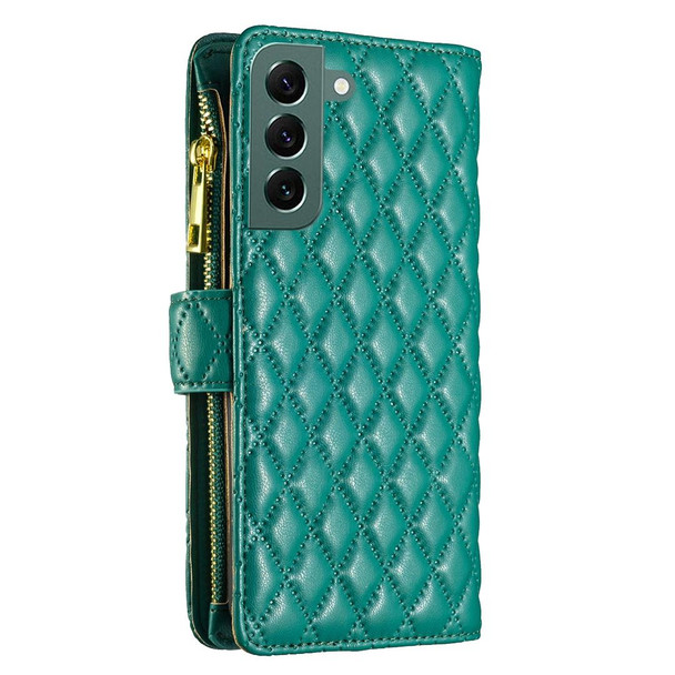 Samsung Galaxy S22+ 5G Diamond Lattice Zipper Wallet Leather Flip Phone Case(Green)