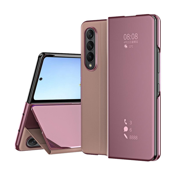Samsung Galaxy Z Fold4 Double Electroplating Flip Mirror Shockproof Phone Case(Pink)