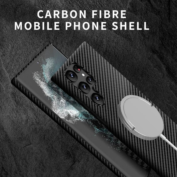 Samsung Galaxy S21 Ultra 5G Carbon Fiber Texture MagSafe Magnetic Phone Case(Black)
