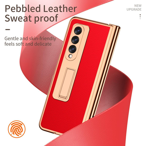 Samsung Galaxy Z Fold3 5G Litchi Texture Leather Hinged Electroplated Phone Case with S Pen Fold Edition & Protective Film(Red)