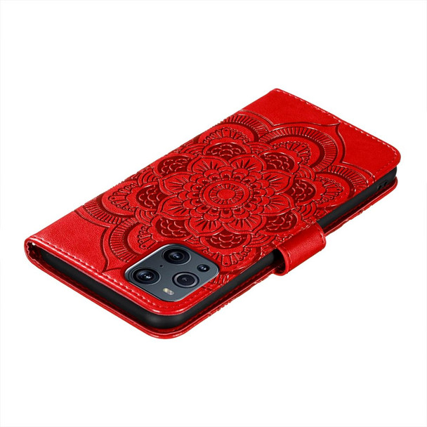 OPPO Find X3 / Find X3 Pro Mandala Embossing Pattern Horizontal Flip PU Leather Case with Holder & Card Slots & Wallet & Lanyard(Red)