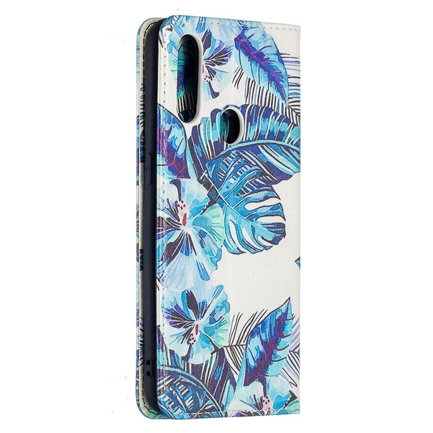 OPPO A31 (2020) Colored Drawing Pattern Invisible Magnetic Horizontal Flip PU Leather Case with Holder & Card Slots & Wallet(Blue Leaf)