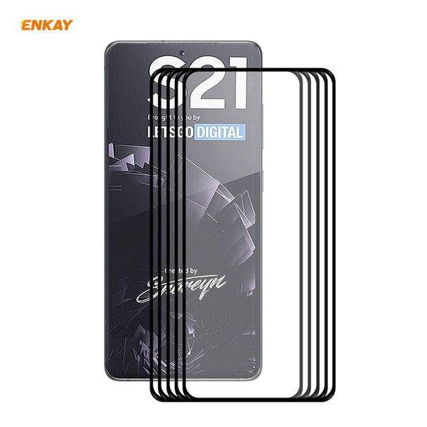 5 PCS - Samsung Galaxy S21 5G ENKAY Hat-Prince Full Glue 0.26mm 9H 2.5D Tempered Glass Full Coverage Film Support Fingerprint Unlock