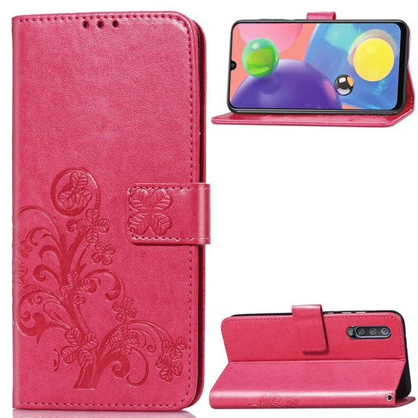 Galaxy A70s Four-leaf Clasp Embossed Buckle Mobile Phone Protection Leather Case with Lanyard & Card Slot & Wallet & Bracket Function(Magenta)