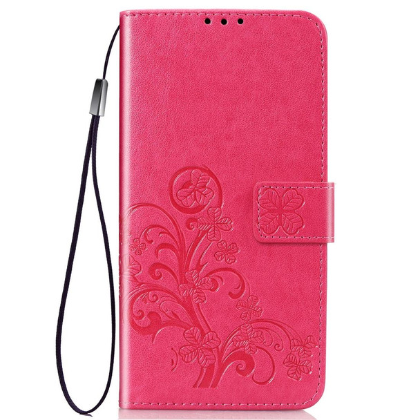 Galaxy A70s Four-leaf Clasp Embossed Buckle Mobile Phone Protection Leather Case with Lanyard & Card Slot & Wallet & Bracket Function(Magenta)