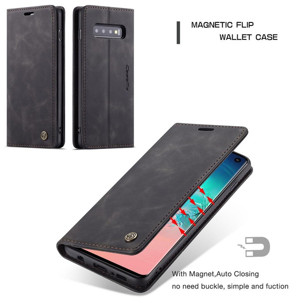 CaseMe-013 Multifunctional Retro Frosted Horizontal Flip Leatherette Case for Galaxy S10, with Card Slot & Holder & Wallet (Black)