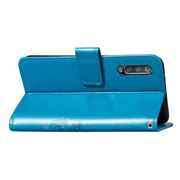 Lucky Clover Pressed Flowers Pattern Leather Case for Galaxy A50, with Holder & Card Slots & Wallet & Hand Strap (Blue)