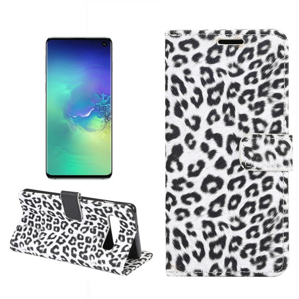 Leopard Texture PU + TPU Horizontal Flip Leather Case for Galaxy S10 Plus, with Holder & Card Slots & Wallet (White)