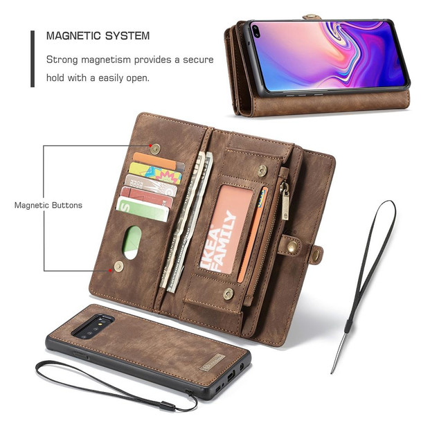 CaseMe Detachable Multifunctional Horizontal Flip Leatherette Case for Galaxy S10, with Card Slot & Holder & Zipper Wallet & Photo Frame (Brown)