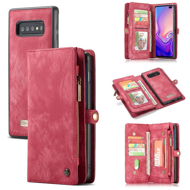 CaseMe Detachable Multifunctional Horizontal Flip Leatherette Case for Galaxy S10+, with Card Slot & Holder & Zipper Wallet & Photo Frame(Red)