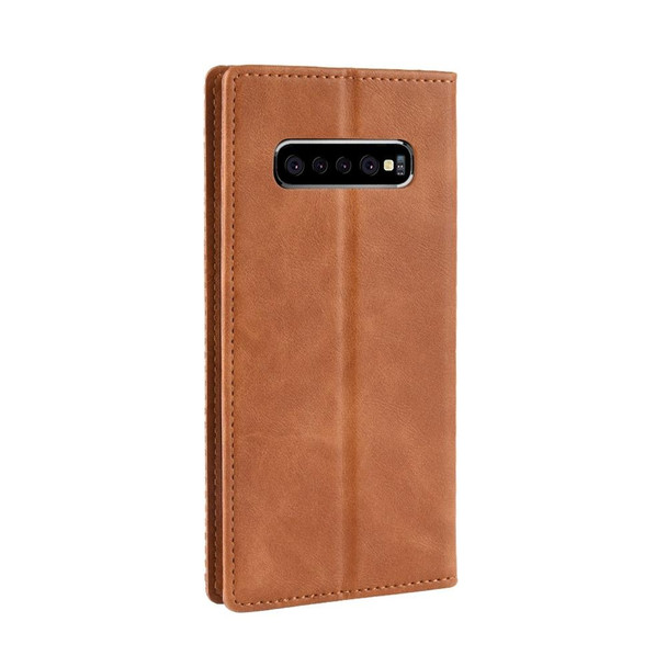 Magnetic Buckle Retro Texture Horizontal Flip Leather Case for Galaxy S10+, with Holder & Card Slots & Wallet (Brown)