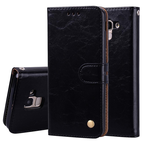Business Style Oil Wax Texture Horizontal Flip Leatherette Case for Galaxy J6 (EU Version) (2018), with Holder & Card Slots & Wallet (Black)