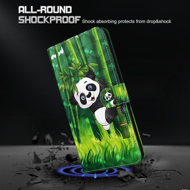 Samsung Galaxy A22 4G / M32 4G India & Global 3D Painting Pattern Flip Leather Phone Case(Panda Climbing Bamboo)