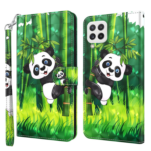 Samsung Galaxy A22 4G / M32 4G India & Global 3D Painting Pattern Flip Leather Phone Case(Panda Climbing Bamboo)