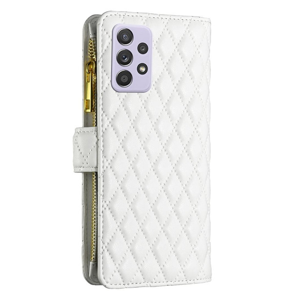 Samsung Galaxy A52 4G / 5G / A52S 5G Diamond Lattice Zipper Wallet Leather Flip Phone Case(White)