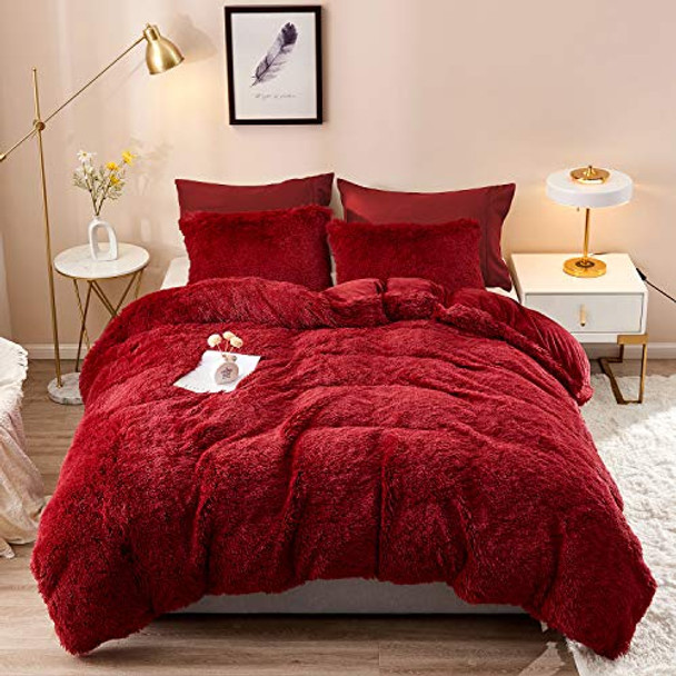 5 Piece Faux Fur Comforter Sets - Solid Colors