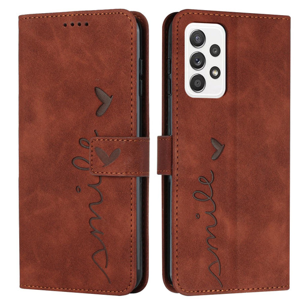 Samsung Galaxy A32 4G Skin Feel Heart Pattern Leather Phone Case(Brown)