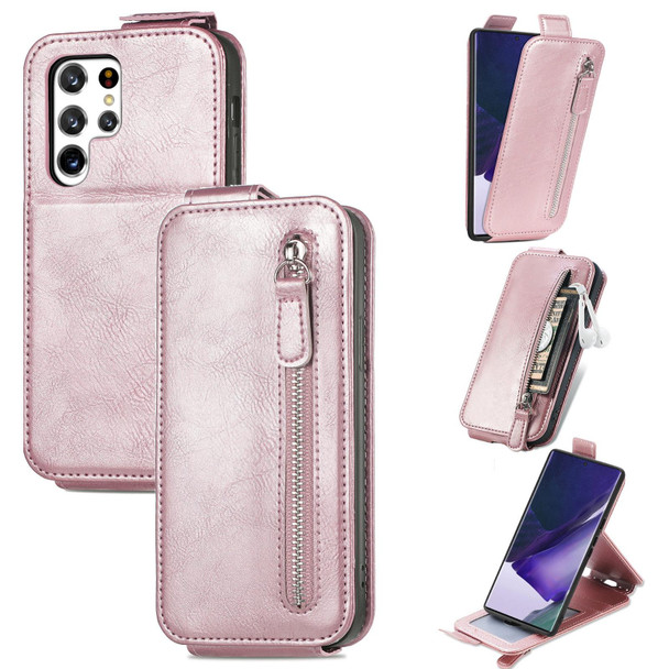 Samsung Galaxy S22 Ultra 5G Zipper Wallet Vertical Flip Leather Phone Case(Pink)