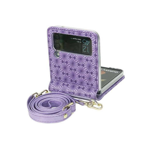 Samsung Galaxy Z Flip3 5G Embossed Chain Folding Phone Case(Purple)