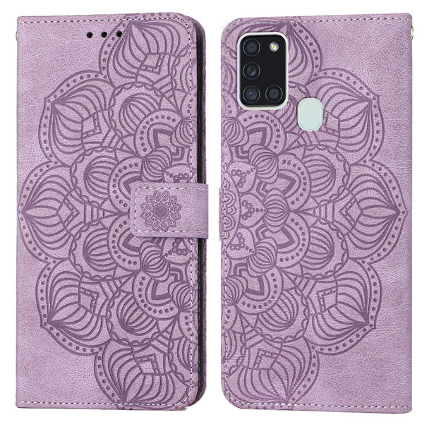 Samsung Galaxy A21s Mandala Embossed Flip Leather Phone Case(Purple)