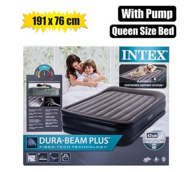 Intex Queen Deluxe Air Bed with Built-In Pump and Carry Bag
